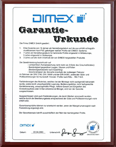 Certificat de Garantie Urkunde-DIMEX